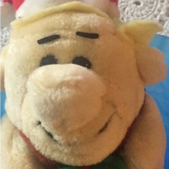 Barney Rubble Small Stuffed Figure 1989 Nanco Hanna Barbera Wearing Santa Hat - Picture 3 of 3